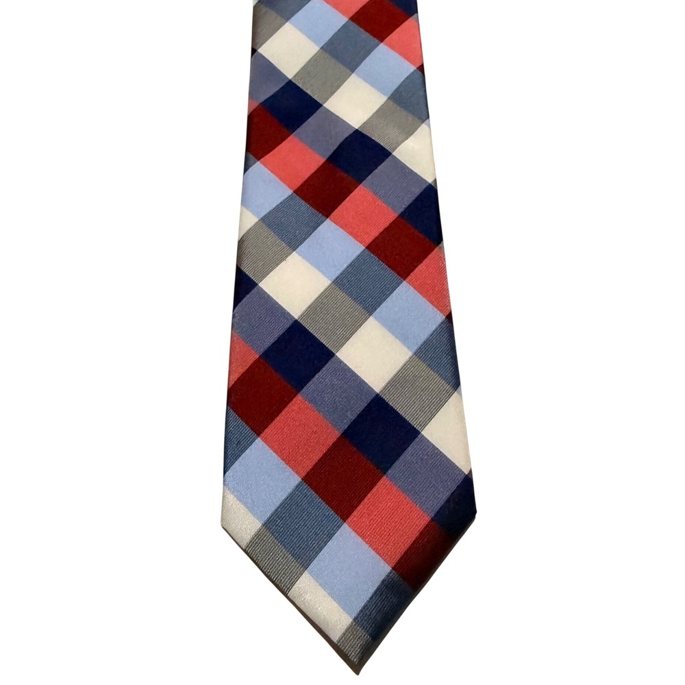 Chaps Necktie Americana Red Blue White Buffalo Check Plaid‎ Silk-Look Preppy Tie